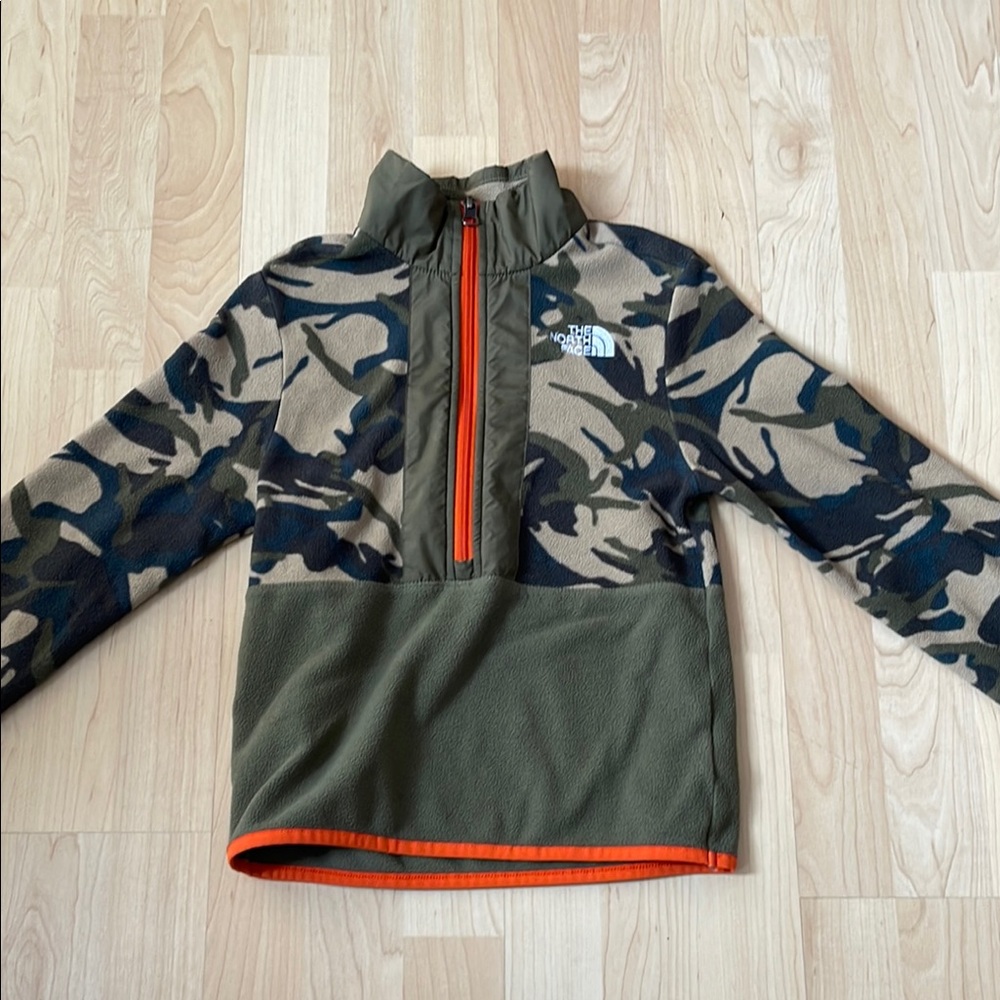 The North Face Green and Orange Camouflage Pullover